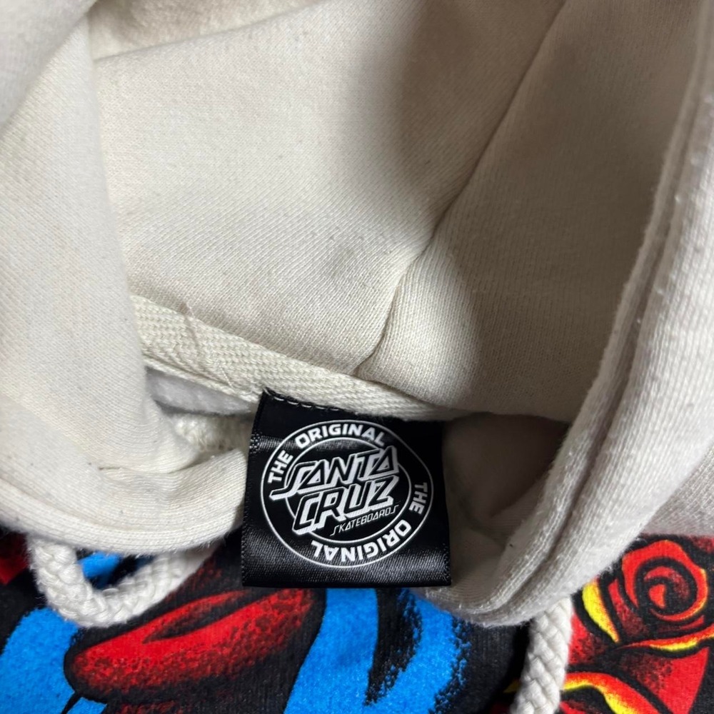 Cream Santa Cruz Screaming Hand Roses Hoodie - Size M - Picture 4 of 7